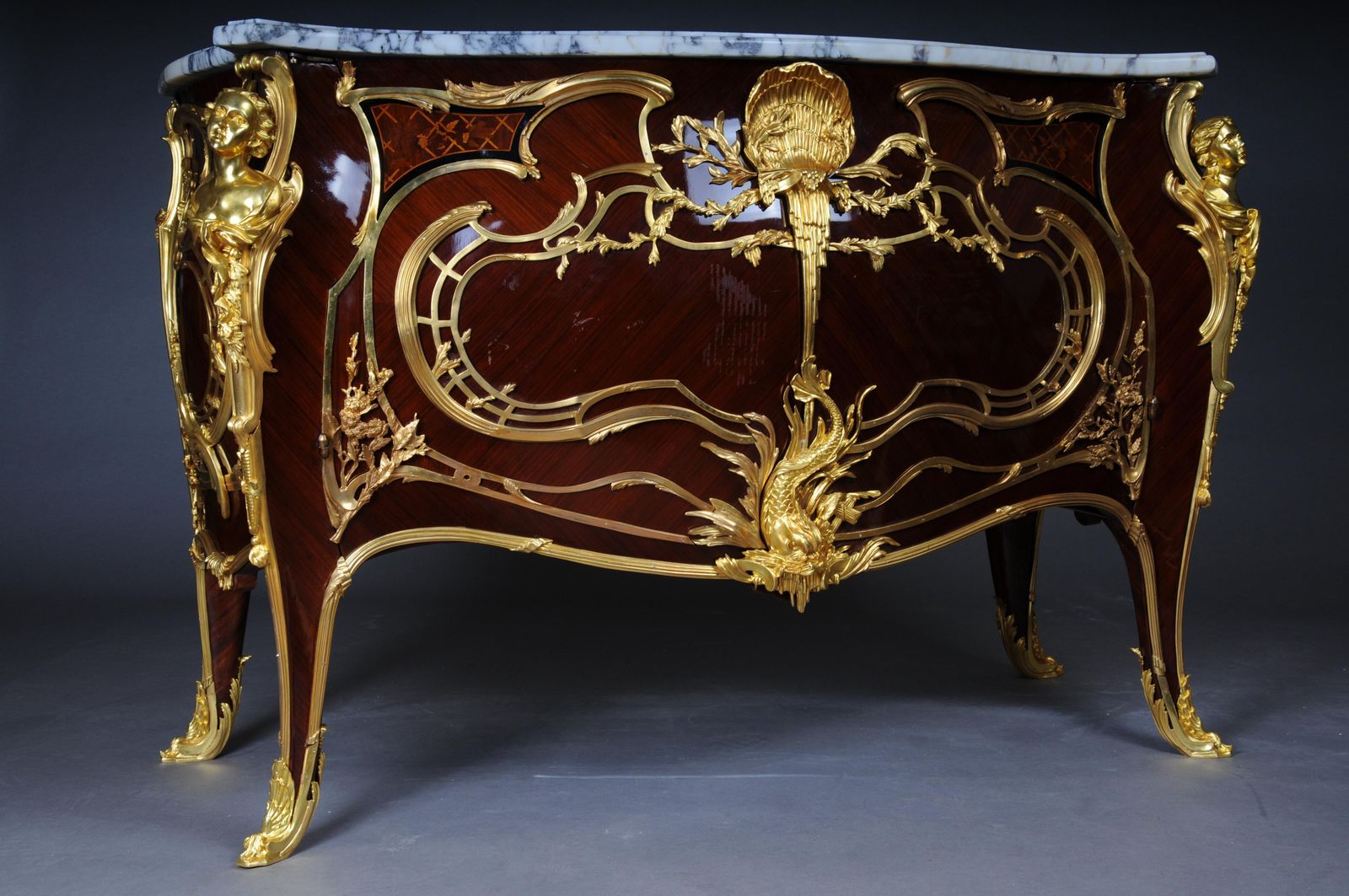 20th Century Royal Francois Link Chest Of Drawers, Oak With Gilt Bronze photo vintage