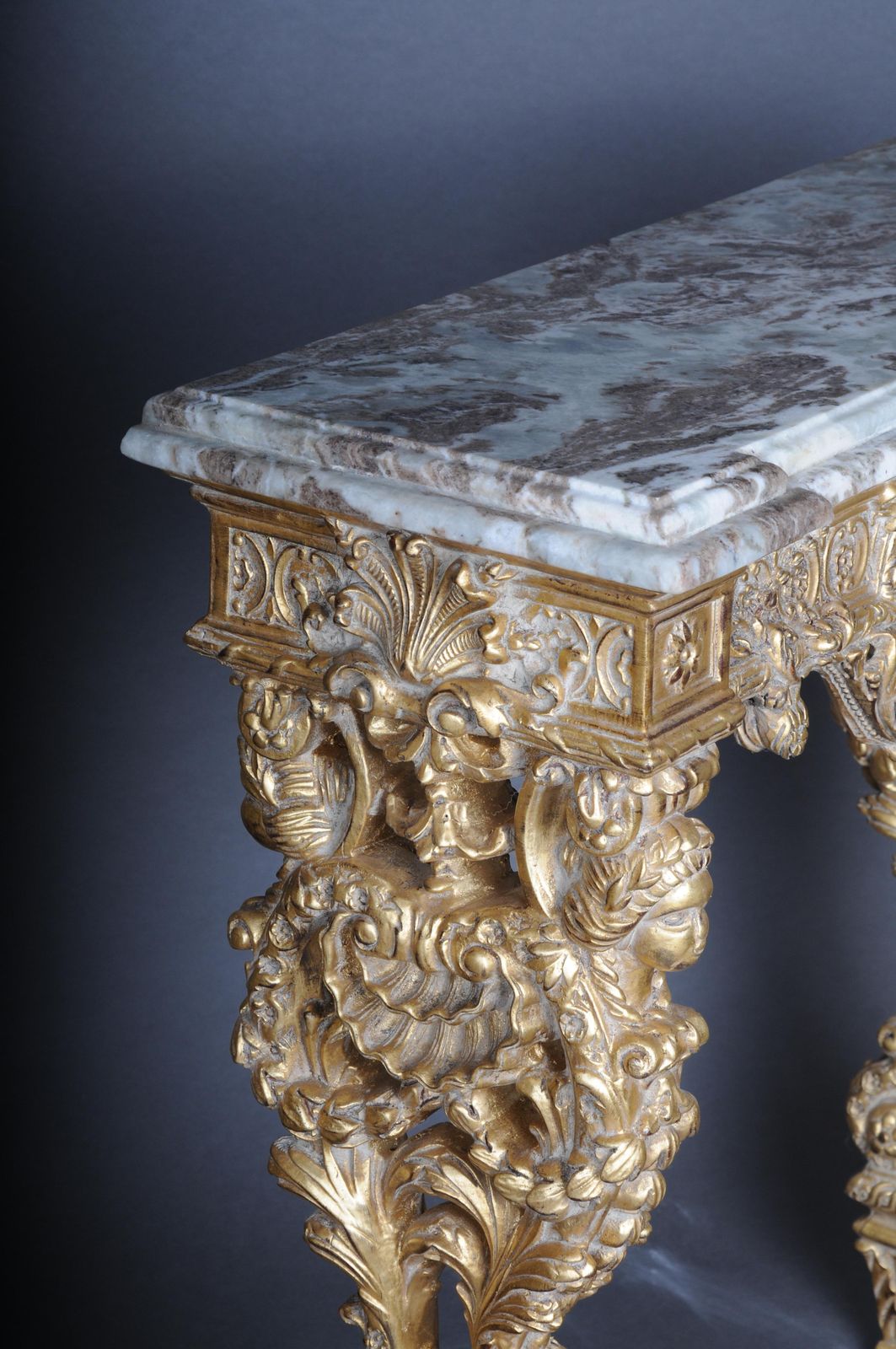 20th Century Impressive Wall Console Gilded With Marble, Model After F. Linke #2 photo Furniture