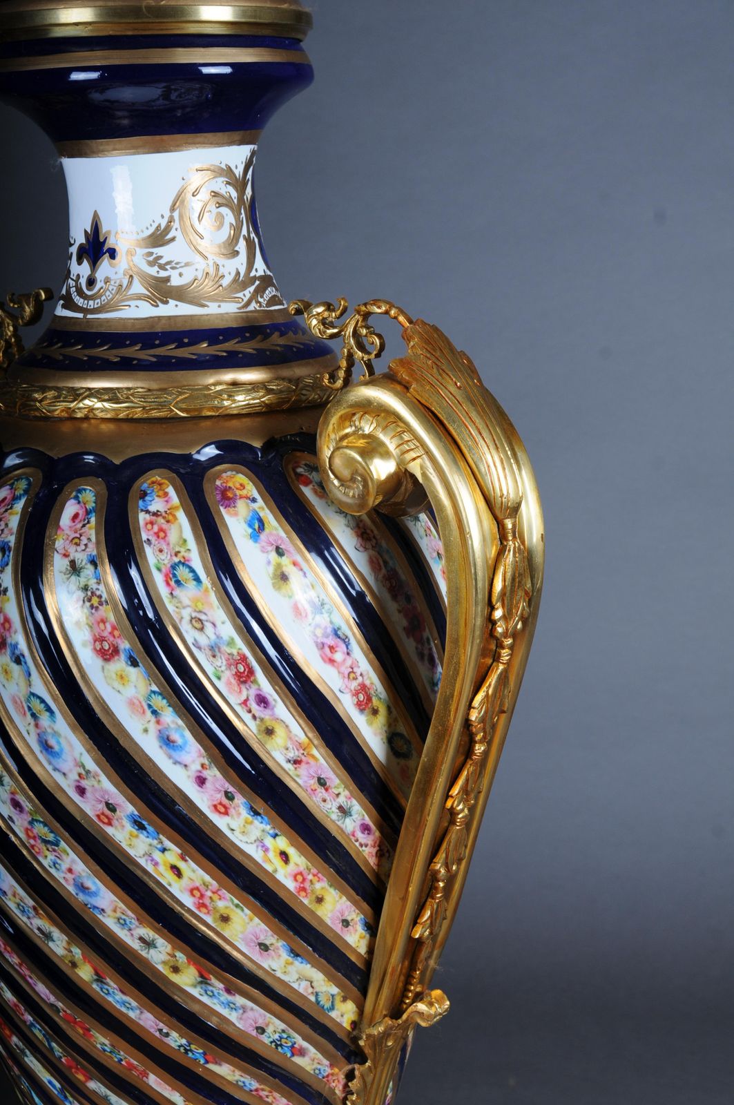photo buy Pair (2) Magnificent French Sevrés Floor Vases With Gilt Bronze.