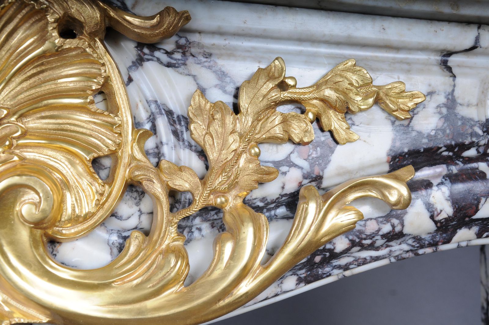 photo furniture 20th Century Magnificent French Marble Fireplace With Gilded Bronze.