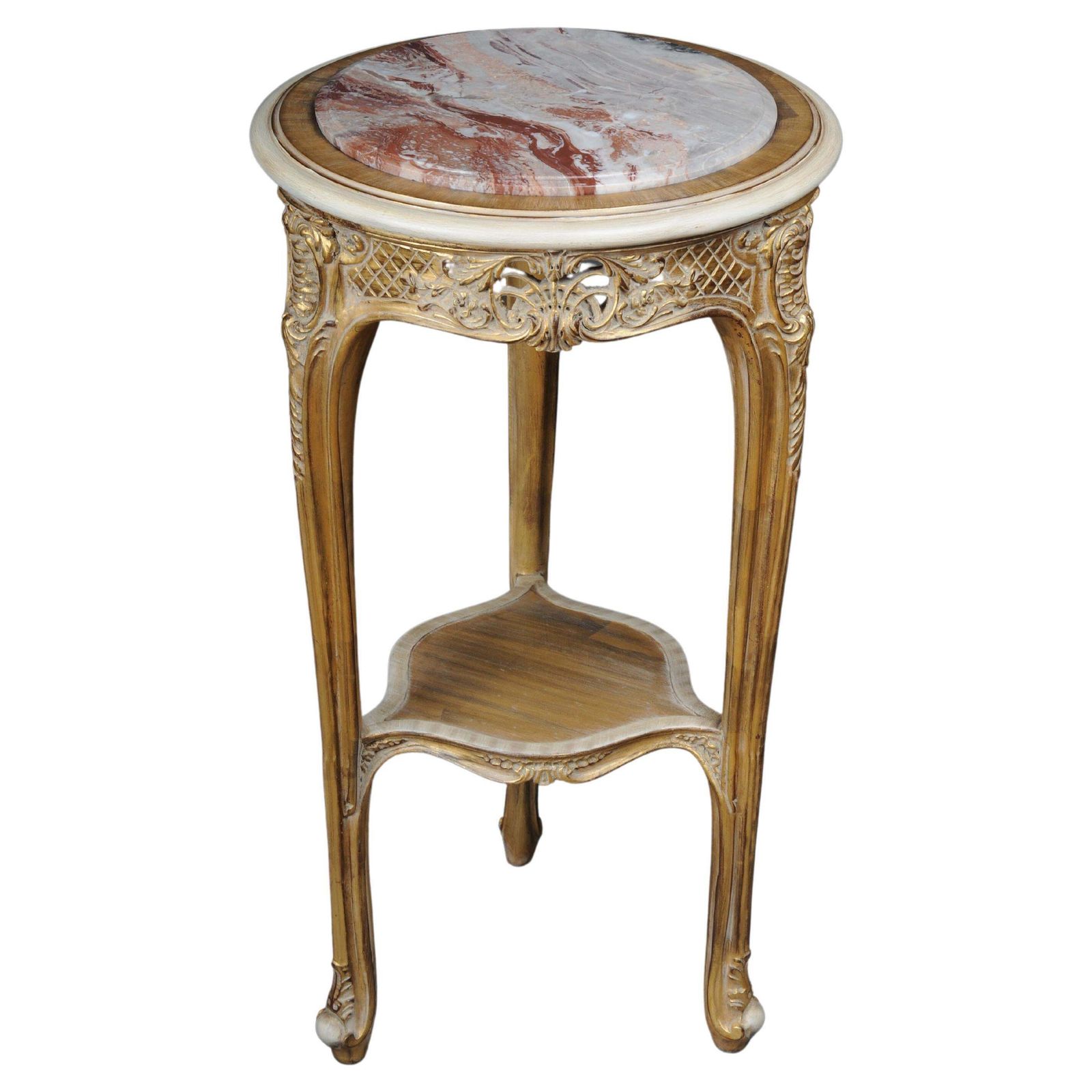 Finely Carved Gold Side Table With Marble Top, Louis XV White/Gold