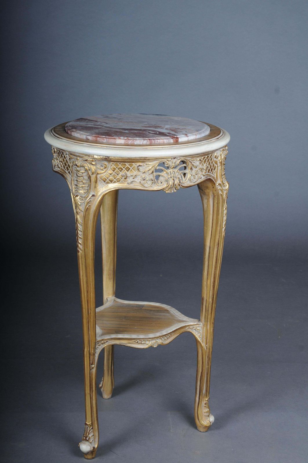 Finely Carved Gold Side Table With Marble Top, Louis XV White/Gold photo buy