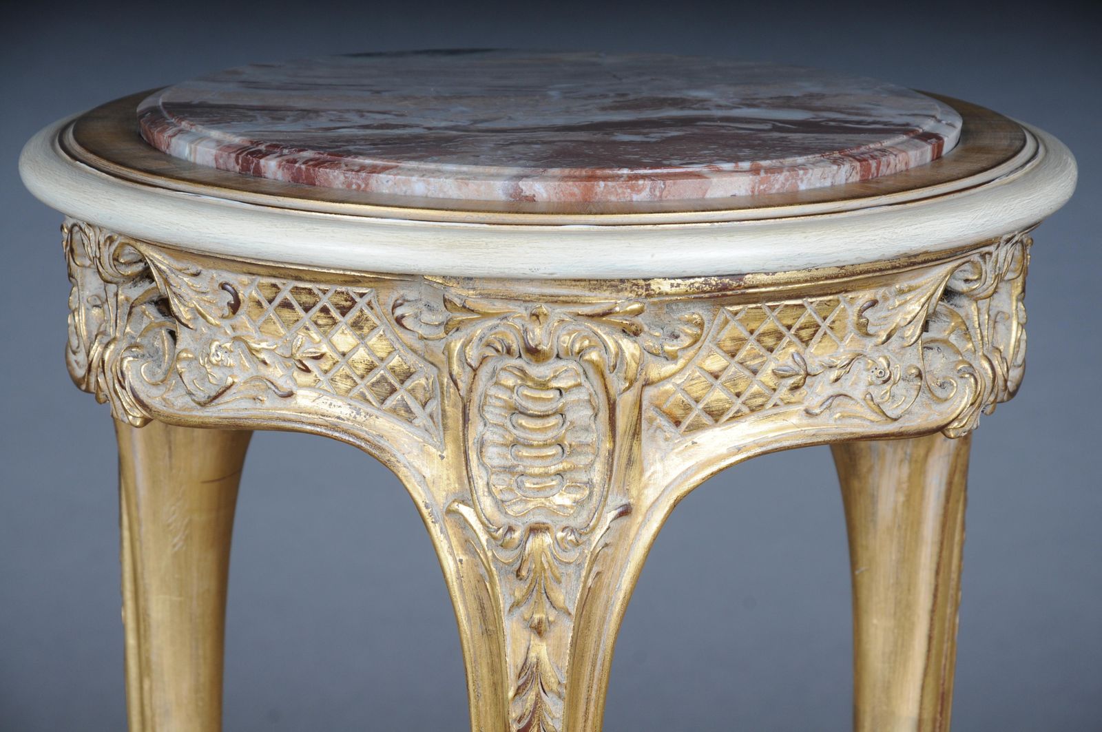 photo for sale Finely Carved Gold Side Table With Marble Top, Louis XV White/Gold