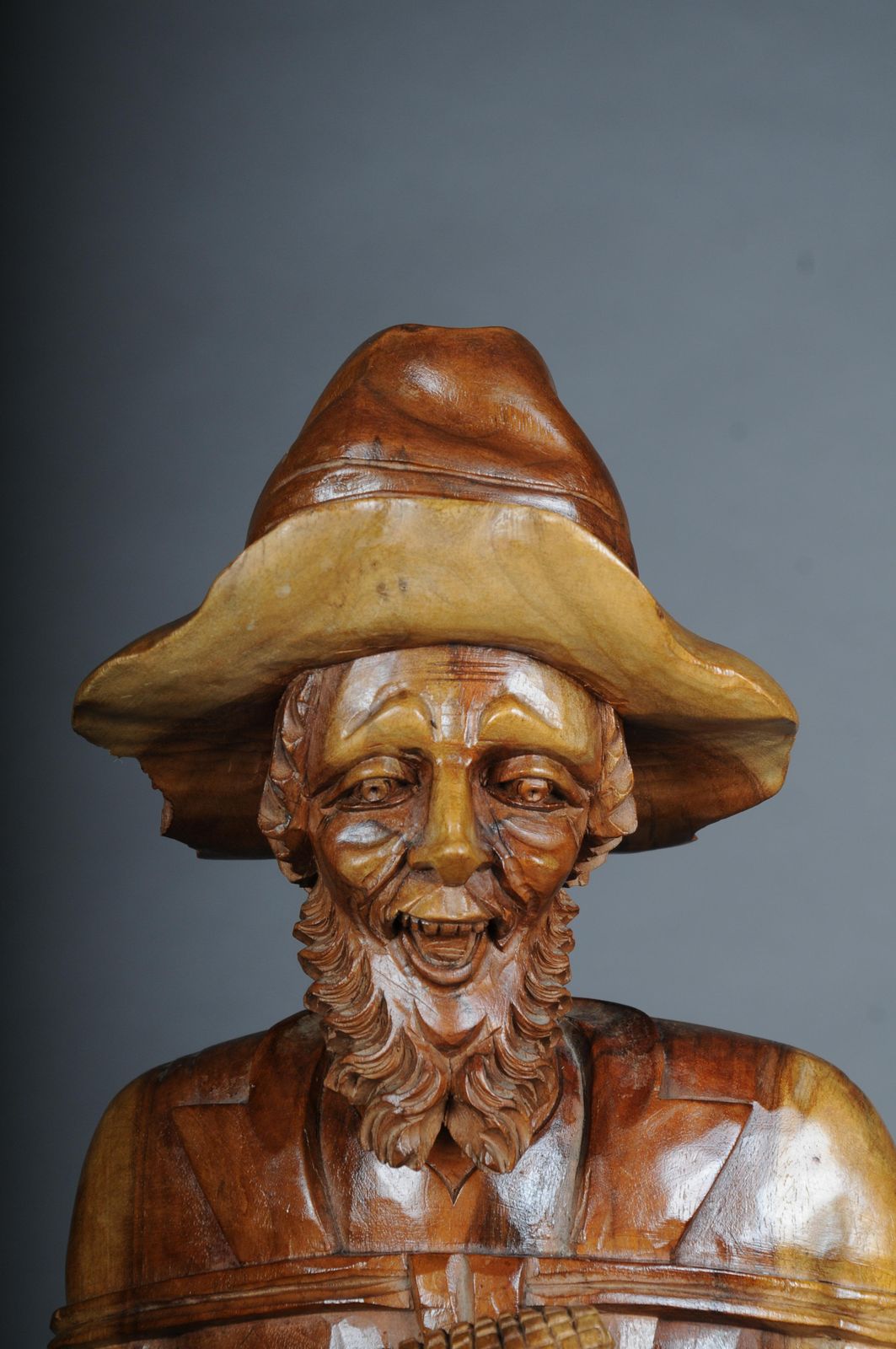 20th Century Wooden Sculpture Walker With Corn On The Cob, South German photo Art