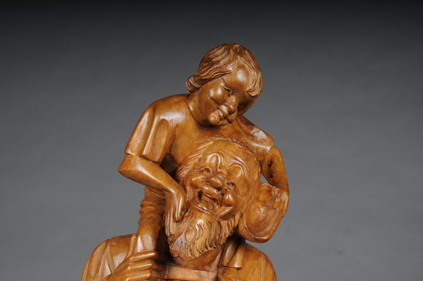 20th Century Wooden Sculpture Ranger With Child Lime Wood, South German photo for sale