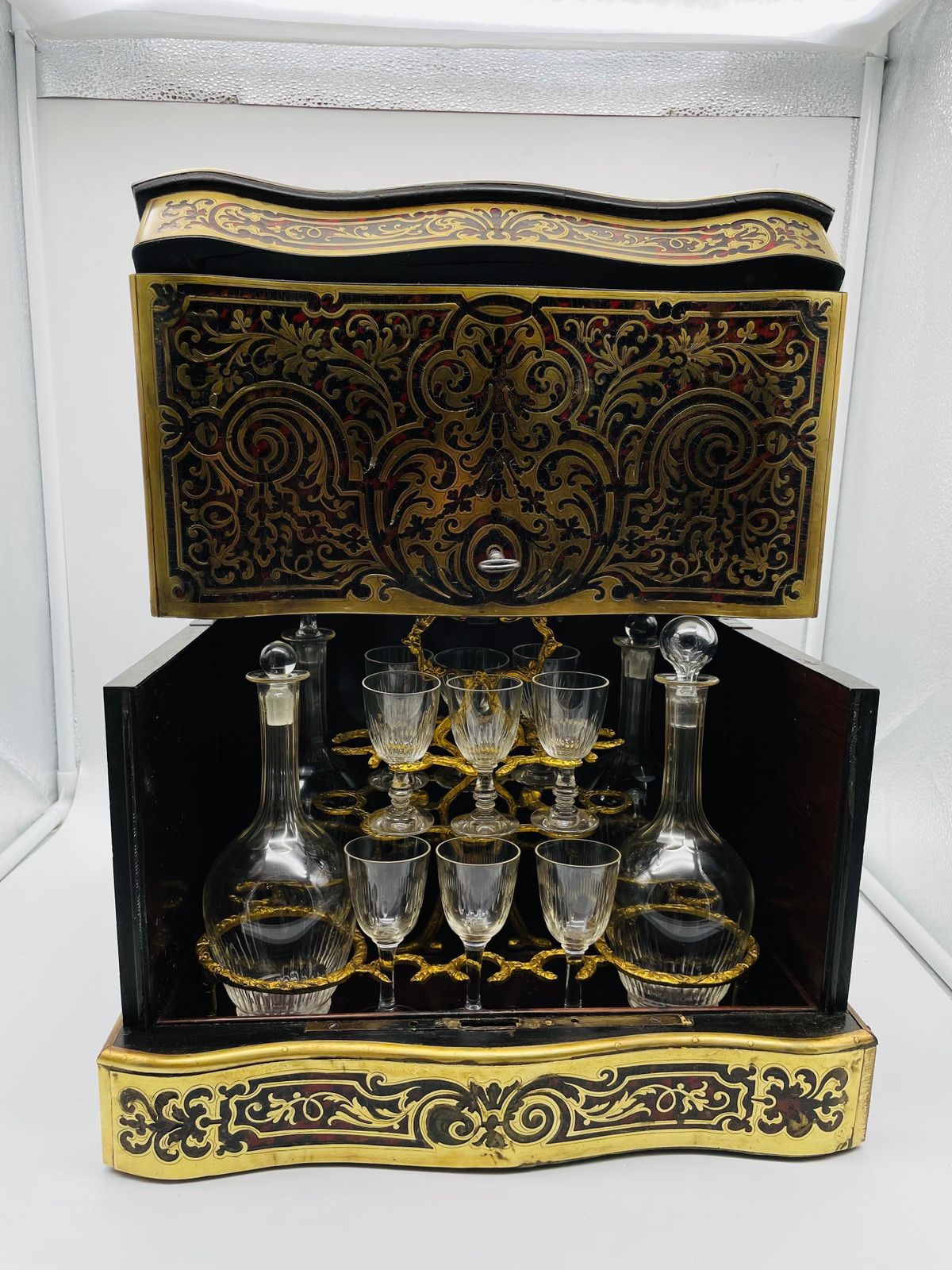 Impressive Boulle Napoleonic Tantalus Liquor Cabinet, 19th Century photo 4330.0