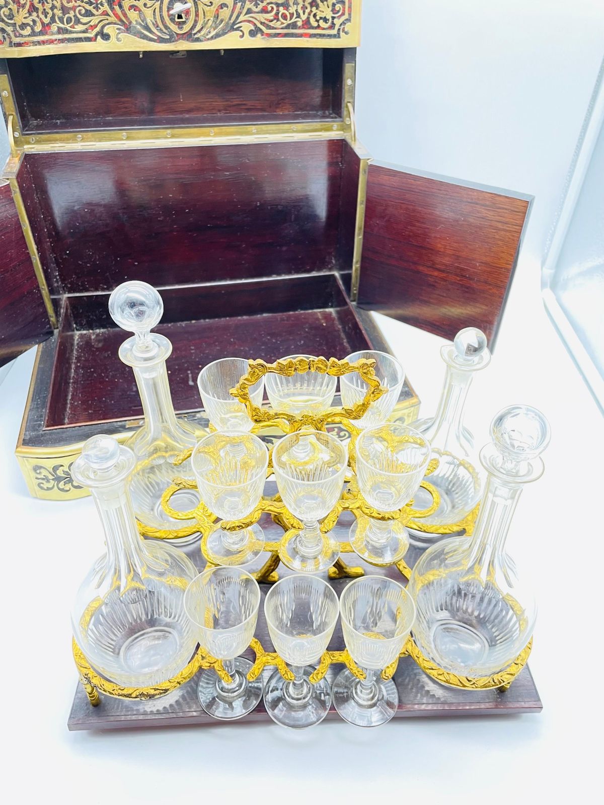 Impressive Boulle Napoleonic Tantalus Liquor Cabinet, 19th Century photo buy
