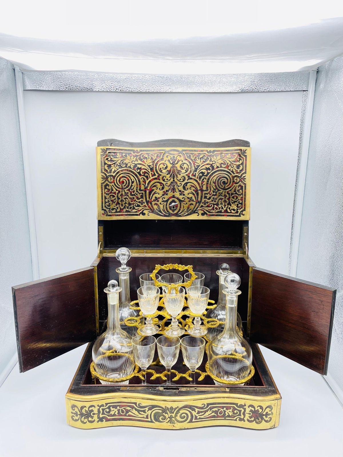 4330.0 Impressive Boulle Napoleonic Tantalus Liquor Cabinet, 19th Century photo