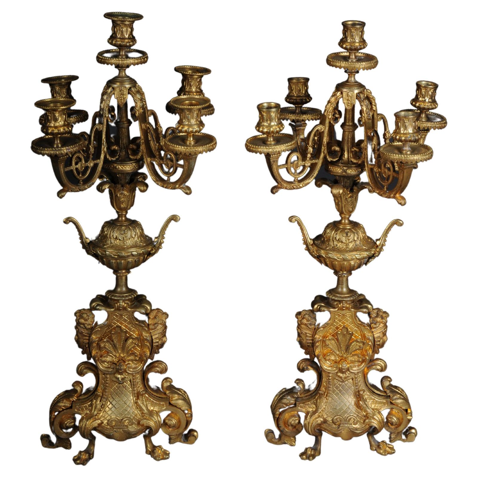 Pair (2) French Historicism Candlesticks, Gilded Bronze Circa 1880