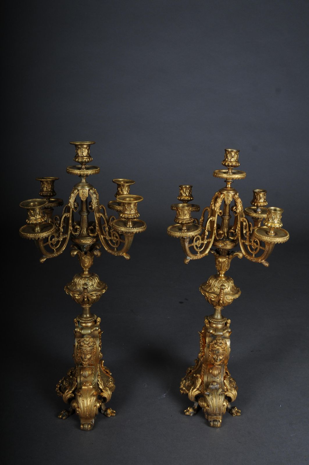 photo vinterior Pair (2) French Historicism Candlesticks, Gilded Bronze Circa 1880