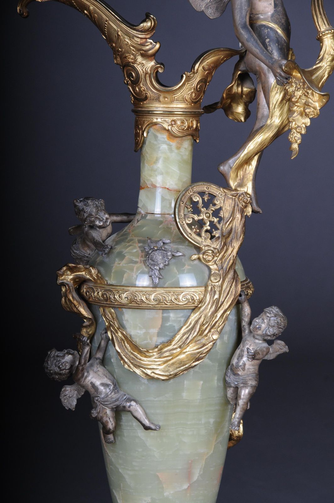 photo vintage 19th Century French Onyx Pomp Jug/Vase Bronze Silvered Napoleon III