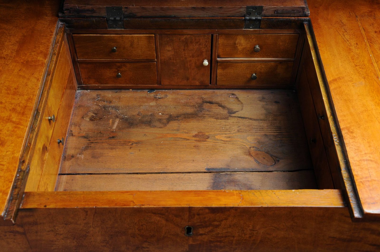 20th Century Unique Biedermeier Writing Desk, Flamed Birch photo vintage