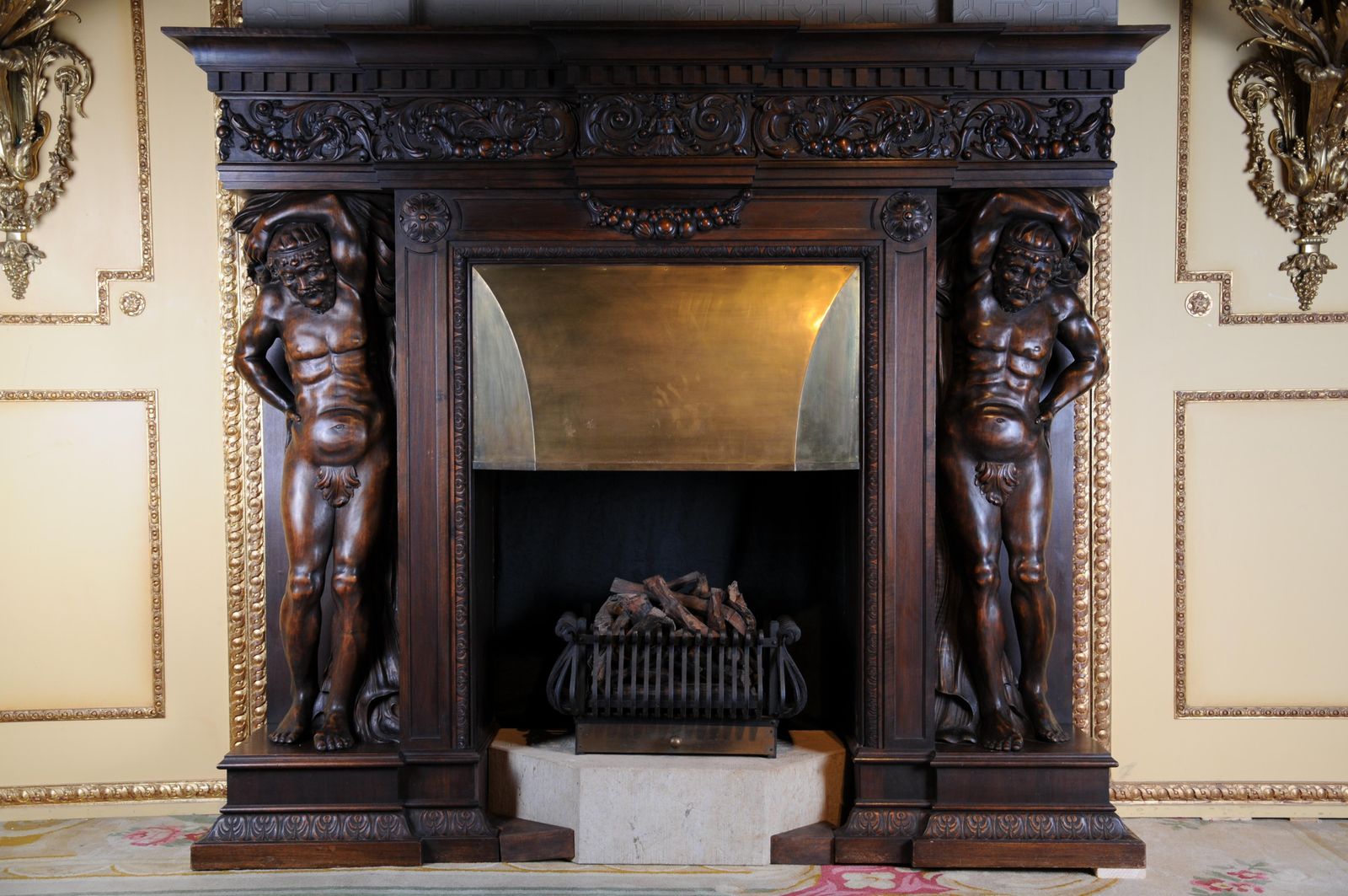 Monumental Figures Fireplace Neo Renaissance 19th Century Walnut photo for sale