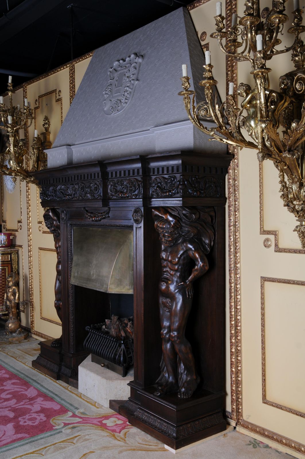 Monumental Figures Fireplace Neo Renaissance 19th Century Walnut photo Home Fixtures