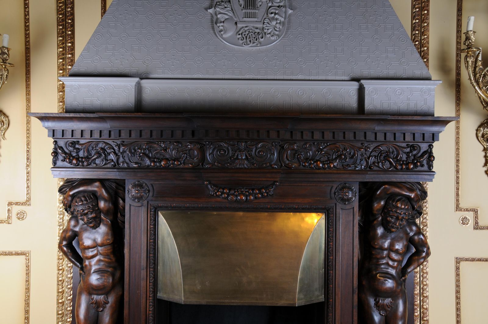 Monumental Figures Fireplace Neo Renaissance 19th Century Walnut photo vintage