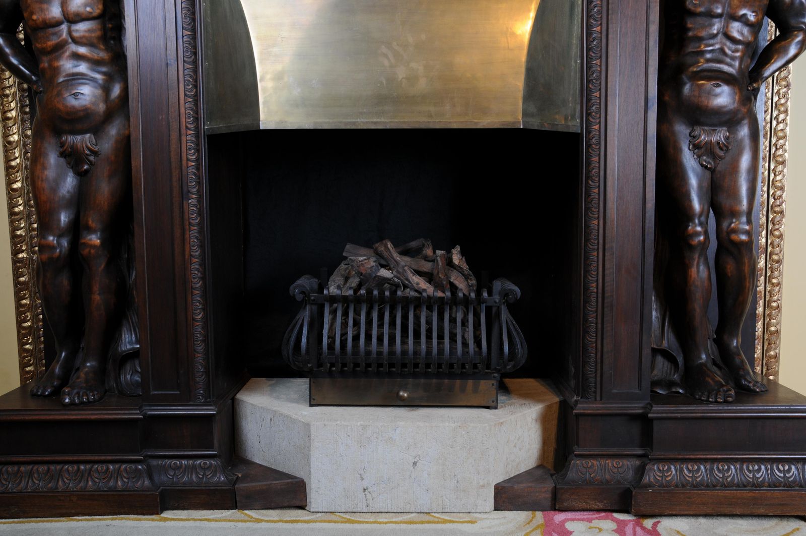 photo vintage Monumental Figures Fireplace Neo Renaissance 19th Century Walnut
