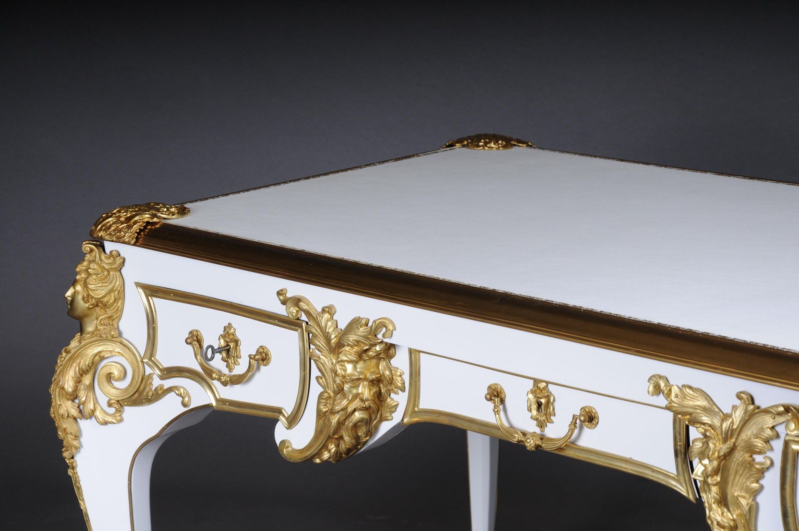 20th Century Bureau Plat/Desk High Gloss White With Gold After C. Boulle photo vintage