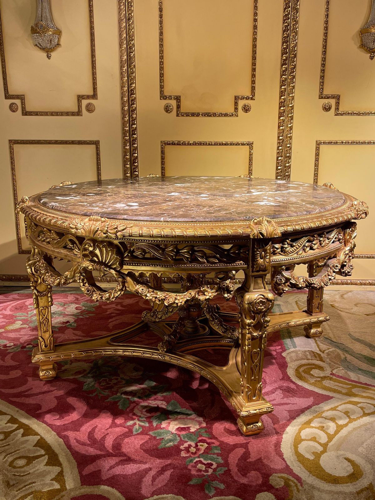 Furniture Impressive Solid Salon Center Table Louis XV, Beech, Gold photo
