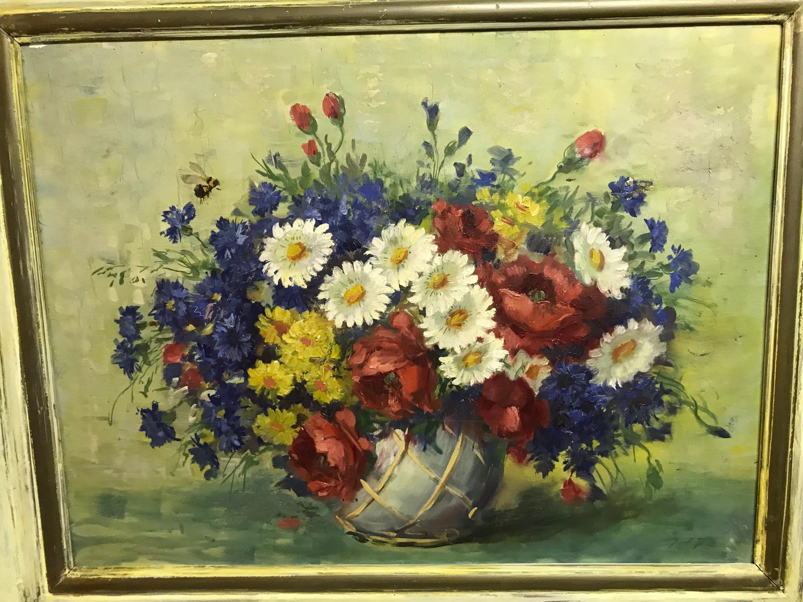 Beautiful Still Life Painting Flowers Colorful 20th Century Canvas photo for sale