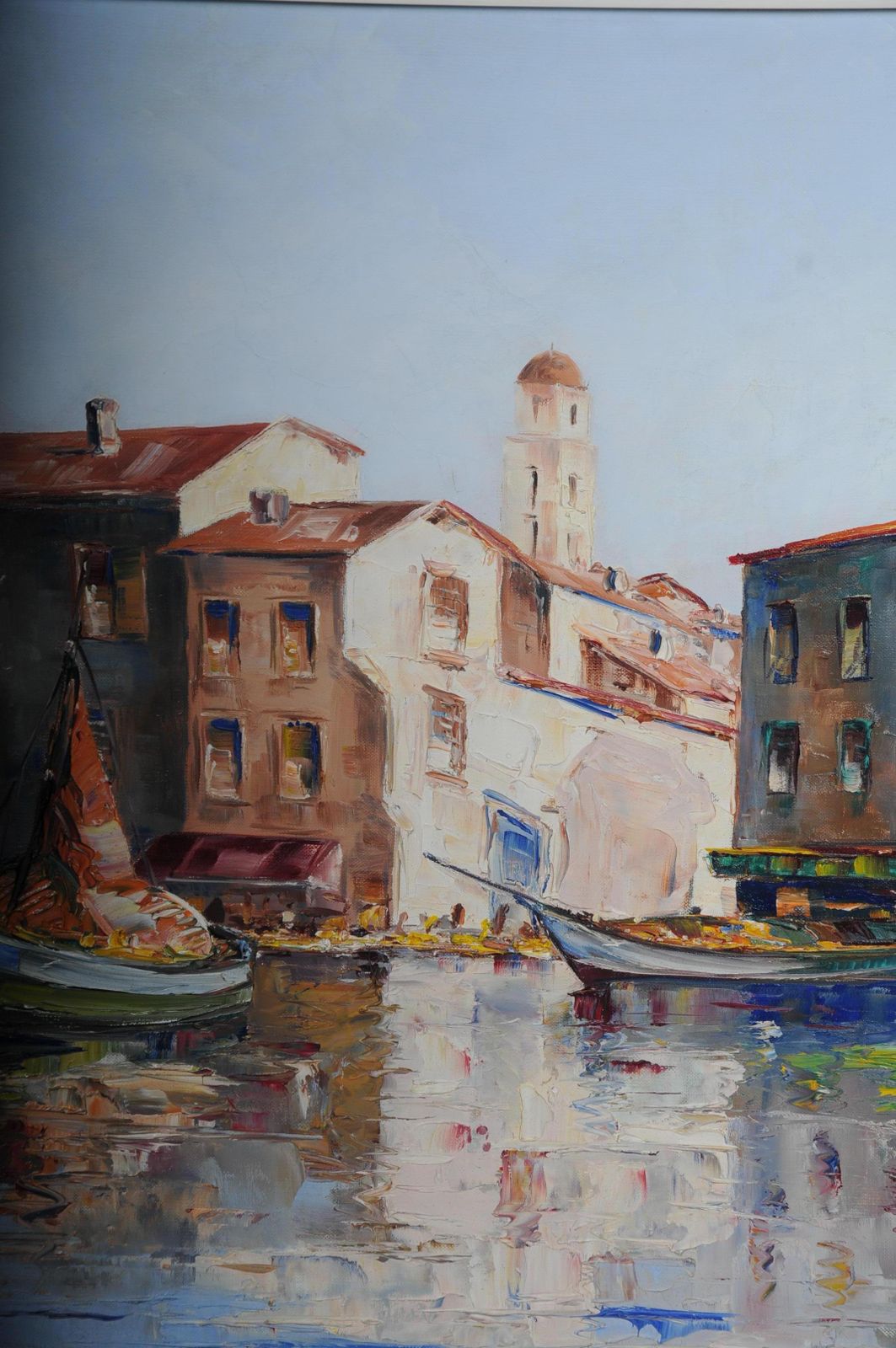 Oil Painting Fish Harbor Of St. Tropez, 20th Century photo 1369.0