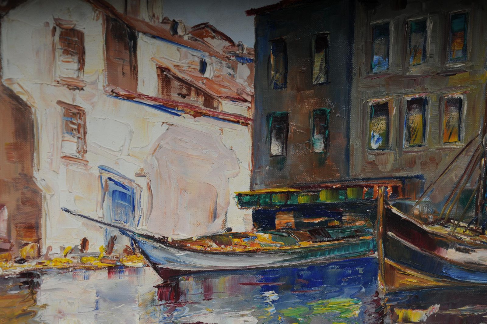 photo vinterior Oil Painting Fish Harbor Of St. Tropez, 20th Century
