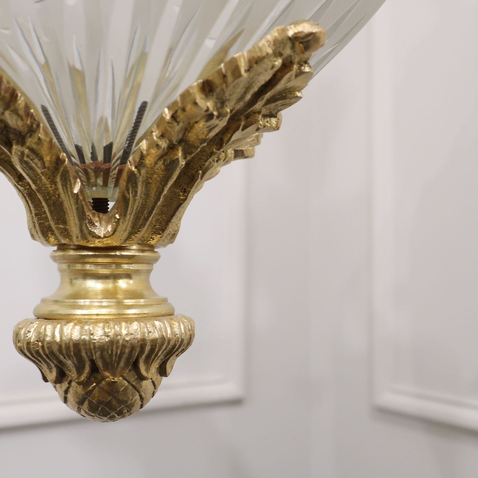 Substantial French Louis XVI Style Bronze Gilt & Frosted Glass Pendant Lantern photo vintage