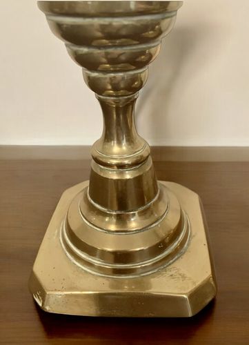 Pair Of Original Victorian Heavy Brass Quality Candlesticks With Stoppers 27cm H photo furniture