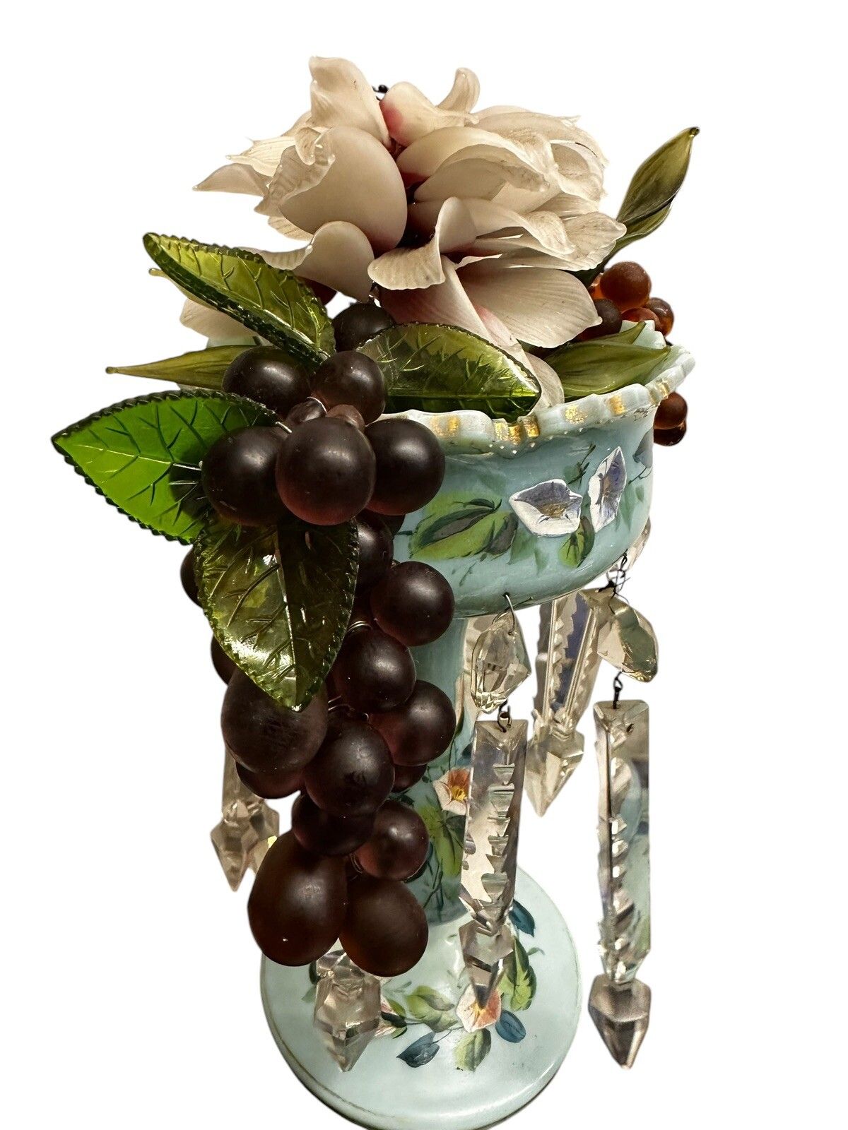 Victorian Lustre Vase , C.1870. With Crystal Dangles And Glass Fruit / Flowers photo buy