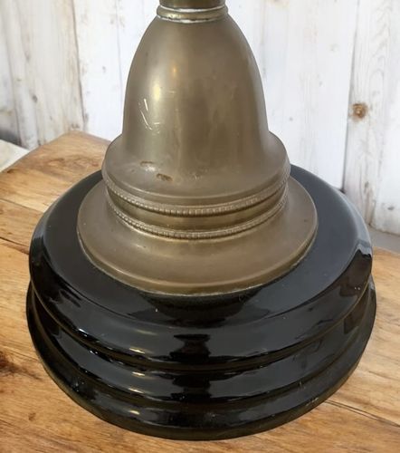 Victorian Oil Lamp Amber Glass On Brass Column And Wooden Base photo furniture