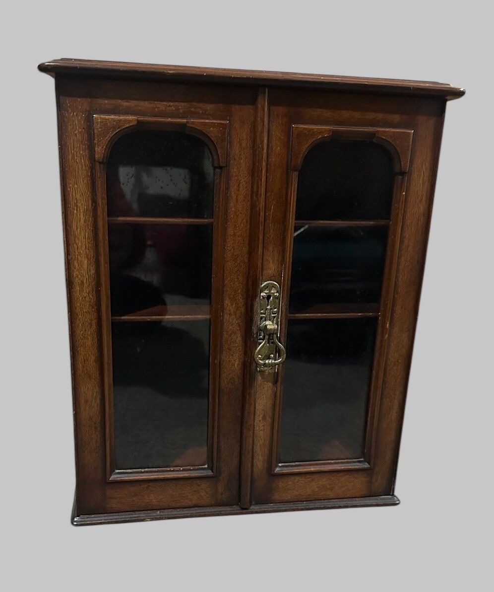 Antique Victorian Wooden Glass Fronted Shelved Medical/Bathroom Cabinet photo for sale