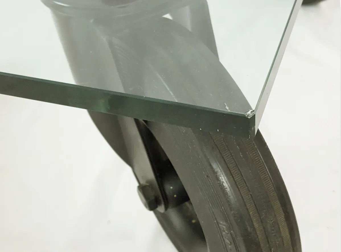 Glass, Metal & Rubber Wheeled Coffee Table Attributed To Gae Aulenti For Fontana Arte, 1980s photo for sale