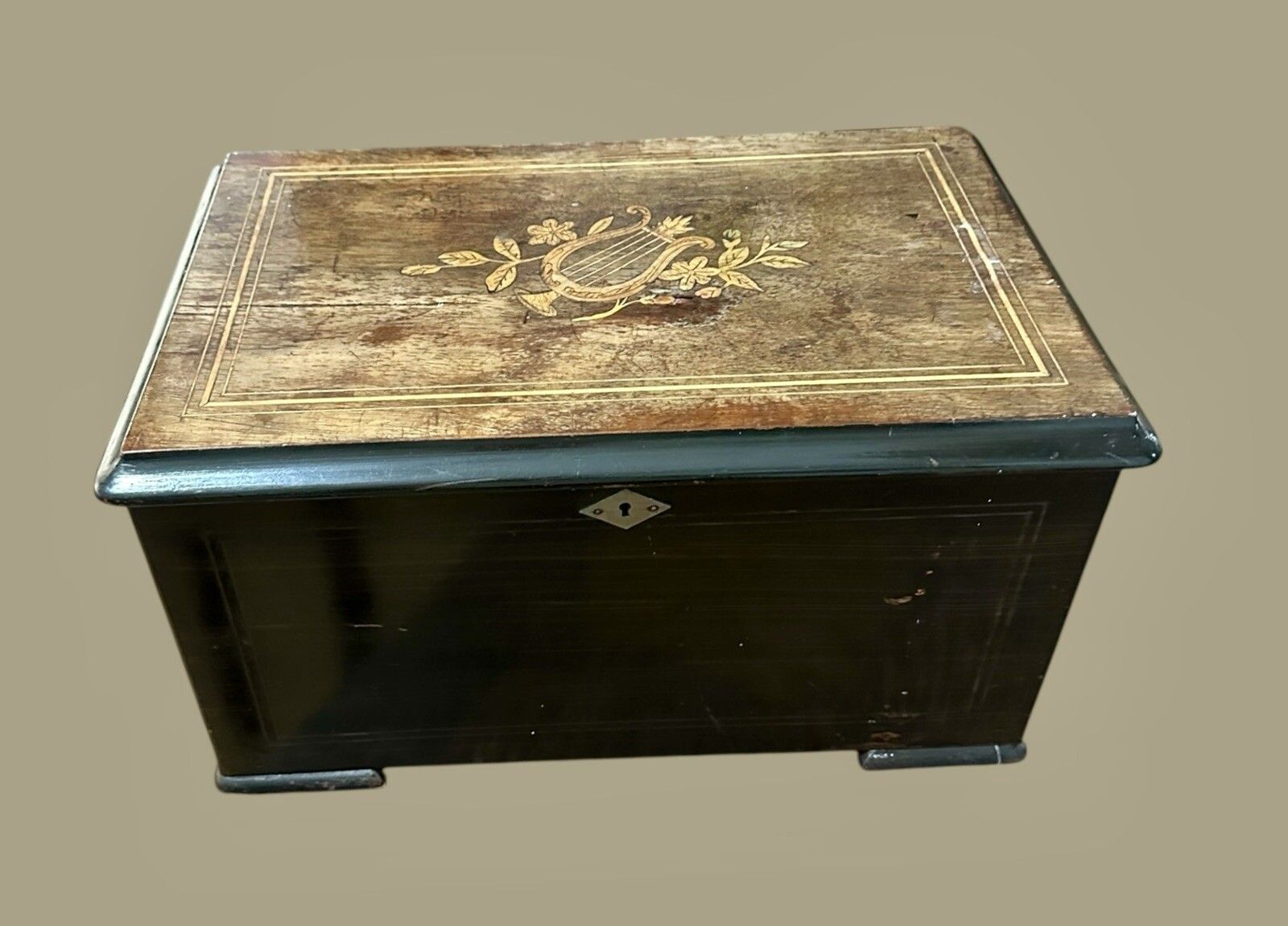 Antique Continental Marquetry Inlay Music Box photo furniture
