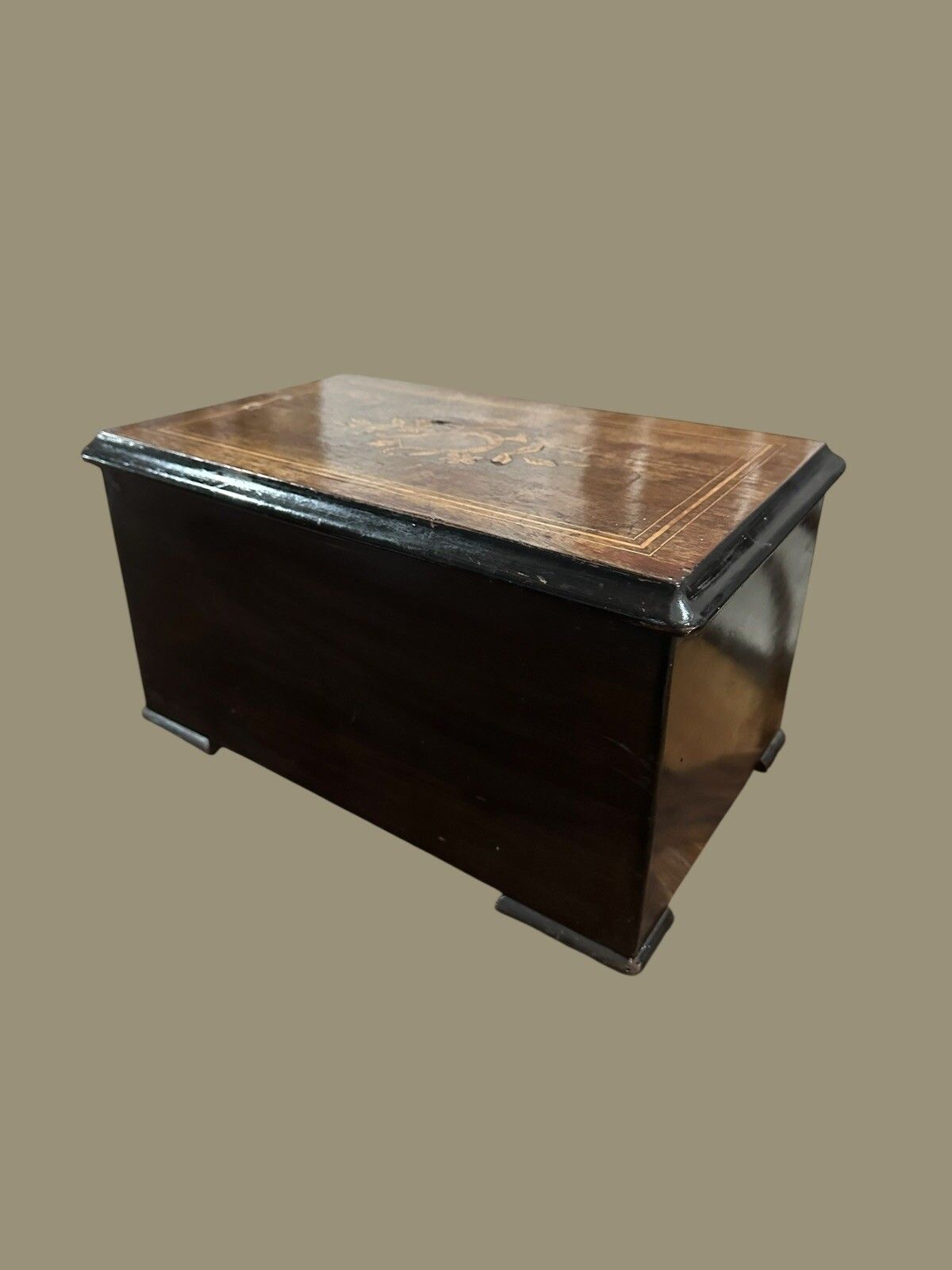 Antique Continental Marquetry Inlay Music Box photo vintage
