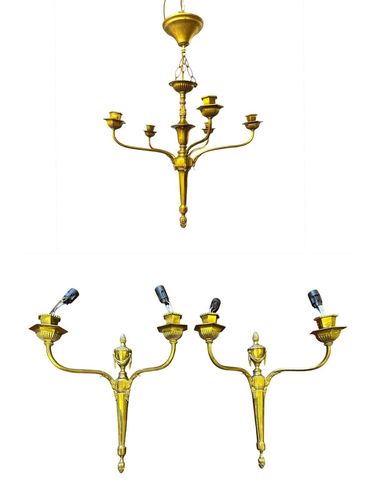 Quality Heavy Brass Empire Style French Chandelier And Wall Lights
