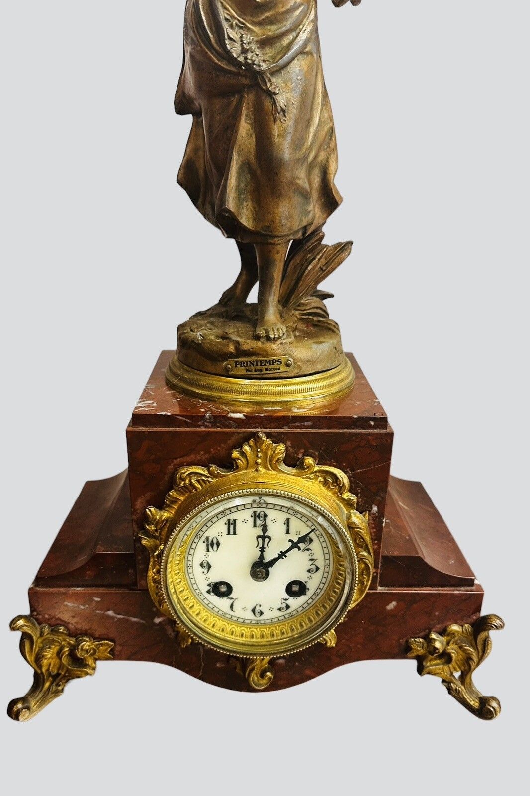 19th Century French Rouge Marble Mantel Clock With Candelabra Garnitures photo Home Decor