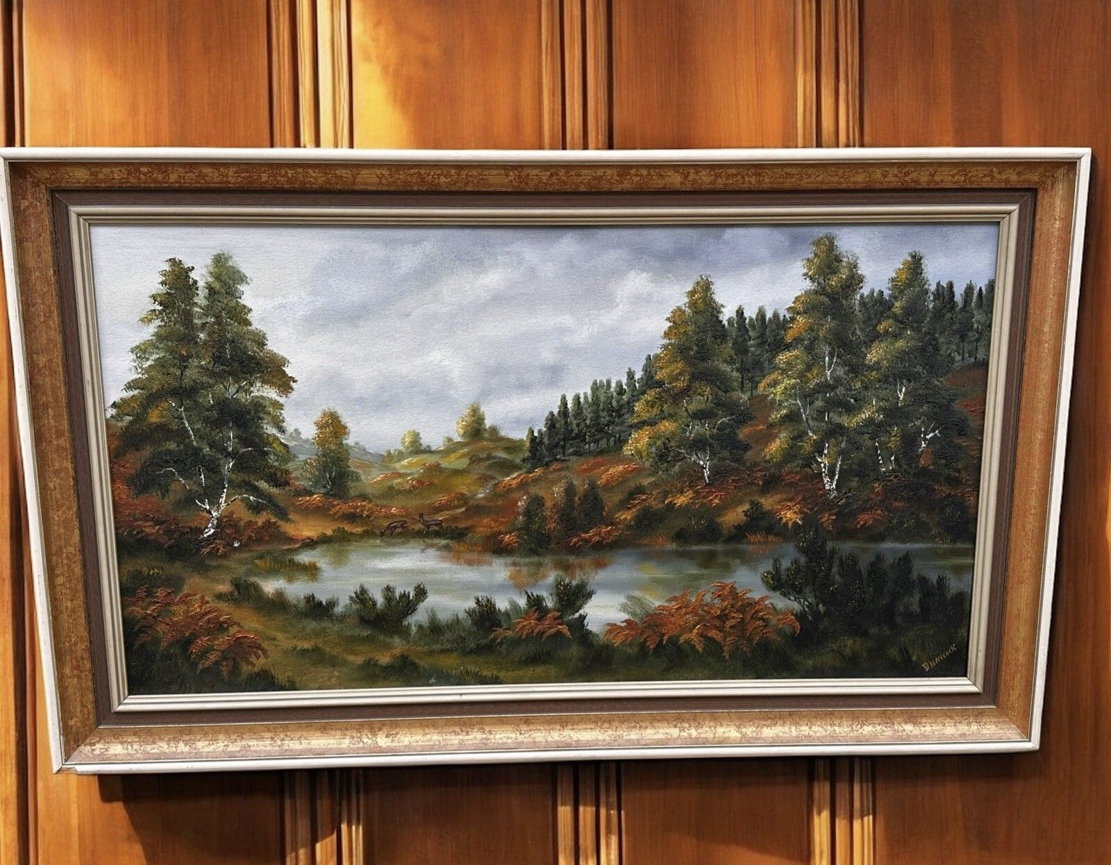 Mid Century Country House Oil Painting  Signed Landscape Scene 105cm By 64cm