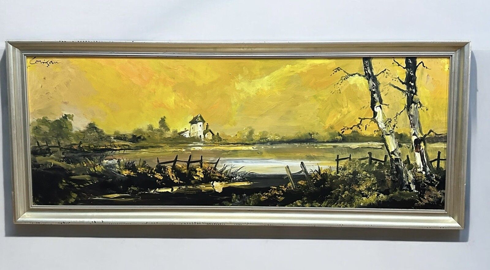 Mid Century Signed Superb Large Oil Painting Landscape Scene  130cm By 54cm