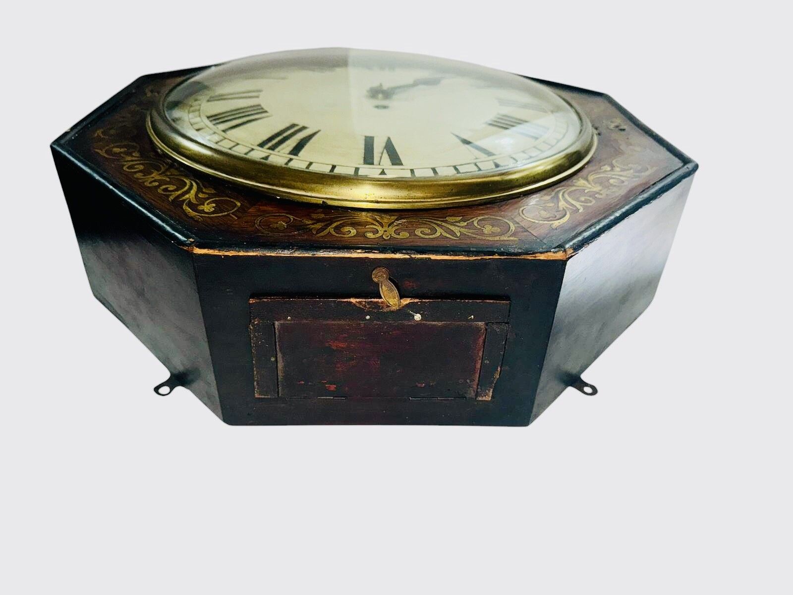 595.0 Camerer Cuss & Co Fussee Wall Clock Rosewood And Brass Inlay photo