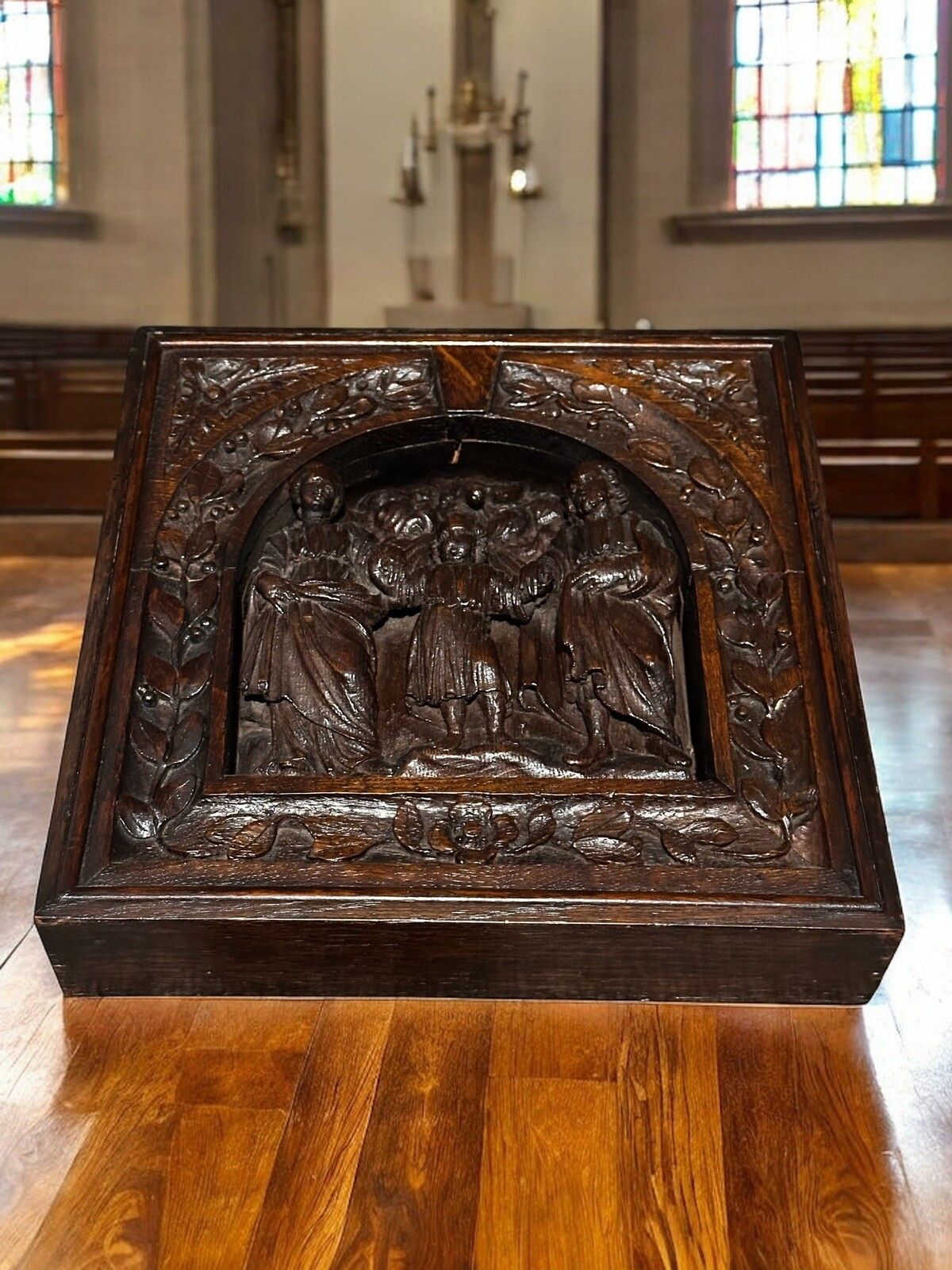 16th Century Carved Oak Religious Panel Of The Holy Family photo furniture