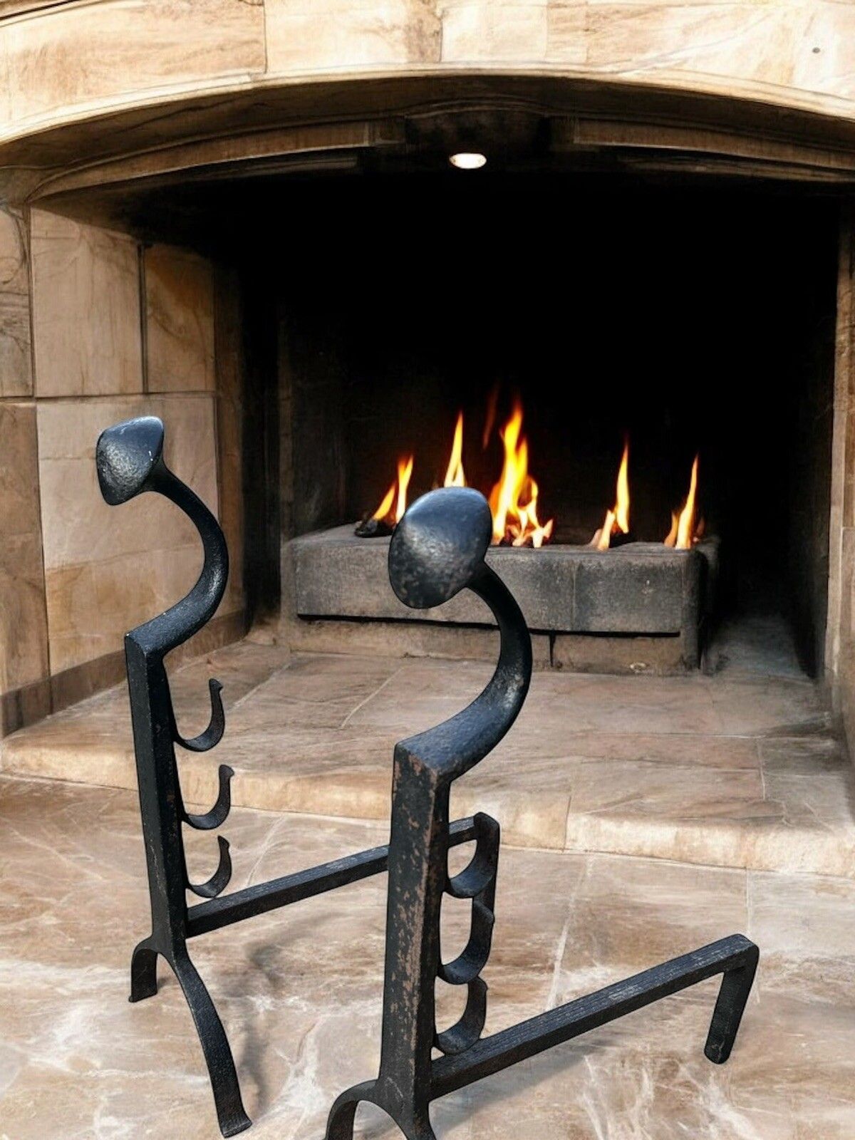 Antique Cast Iron Fireplace Arts And Crafts Fire Dogs Hand Forged  Country House
