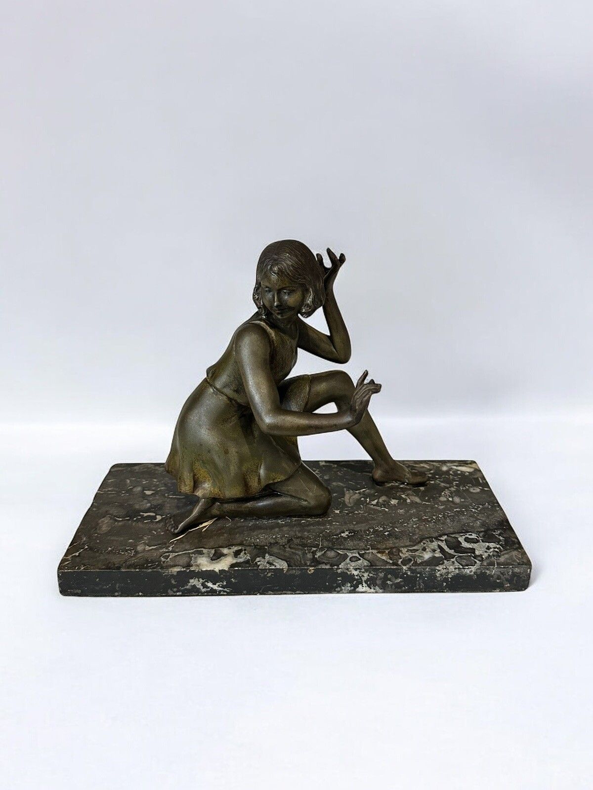 Art Deco Figure Of A Kneeling Girl On Marble Base  Signed Geo Maxim photo furniture