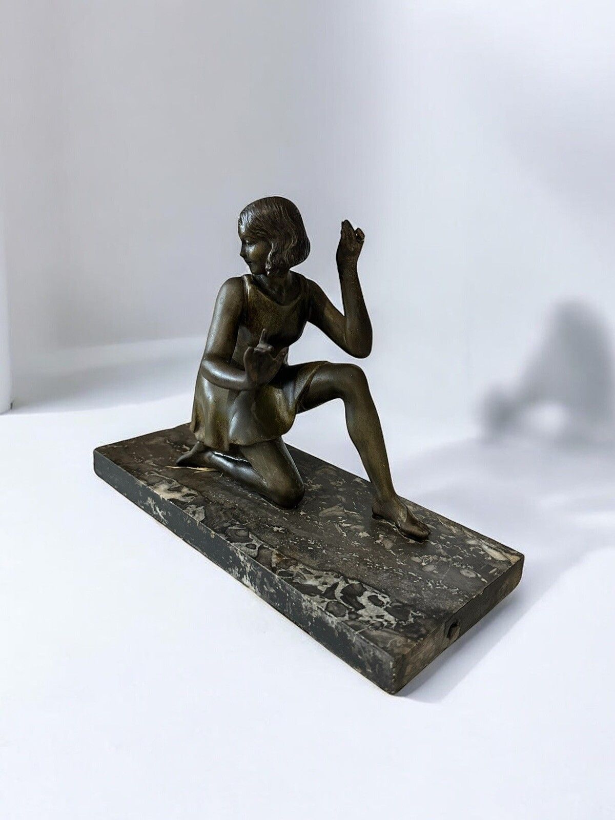 Art Deco Figure Of A Kneeling Girl On Marble Base  Signed Geo Maxim photo for sale