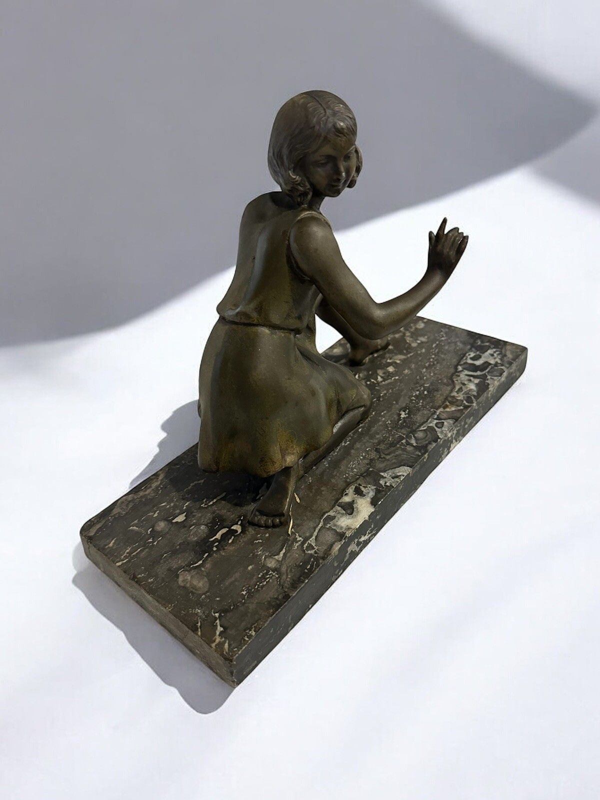 Art Deco Figure Of A Kneeling Girl On Marble Base  Signed Geo Maxim photo Art