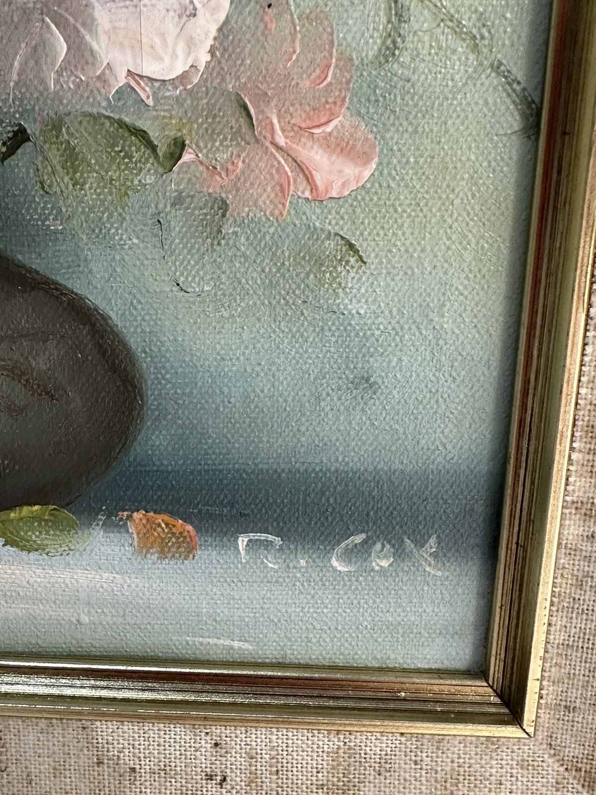 Robert Cox Flowers In Vase Signed Original Oil Painting Gold Wood Frame photo Art