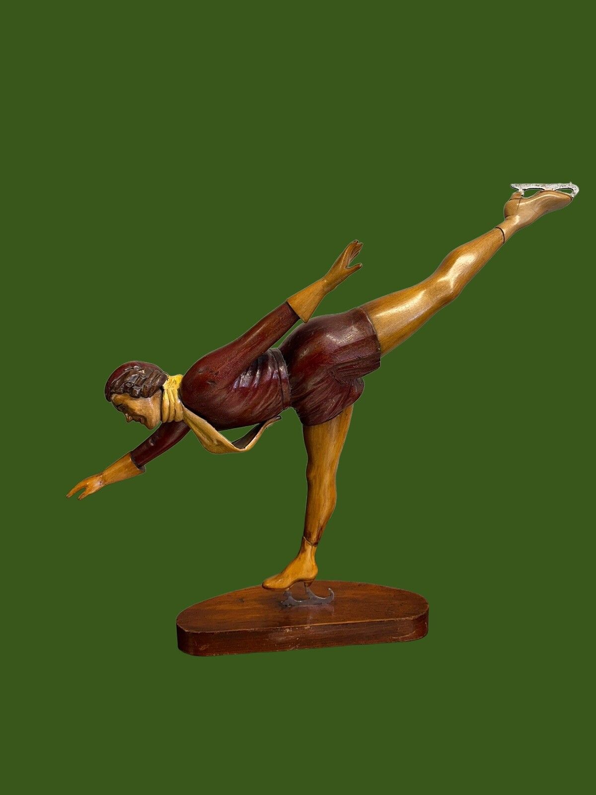 Outstanding Carved Wooden Art Deco Figure Statue Skater Girl / Signed