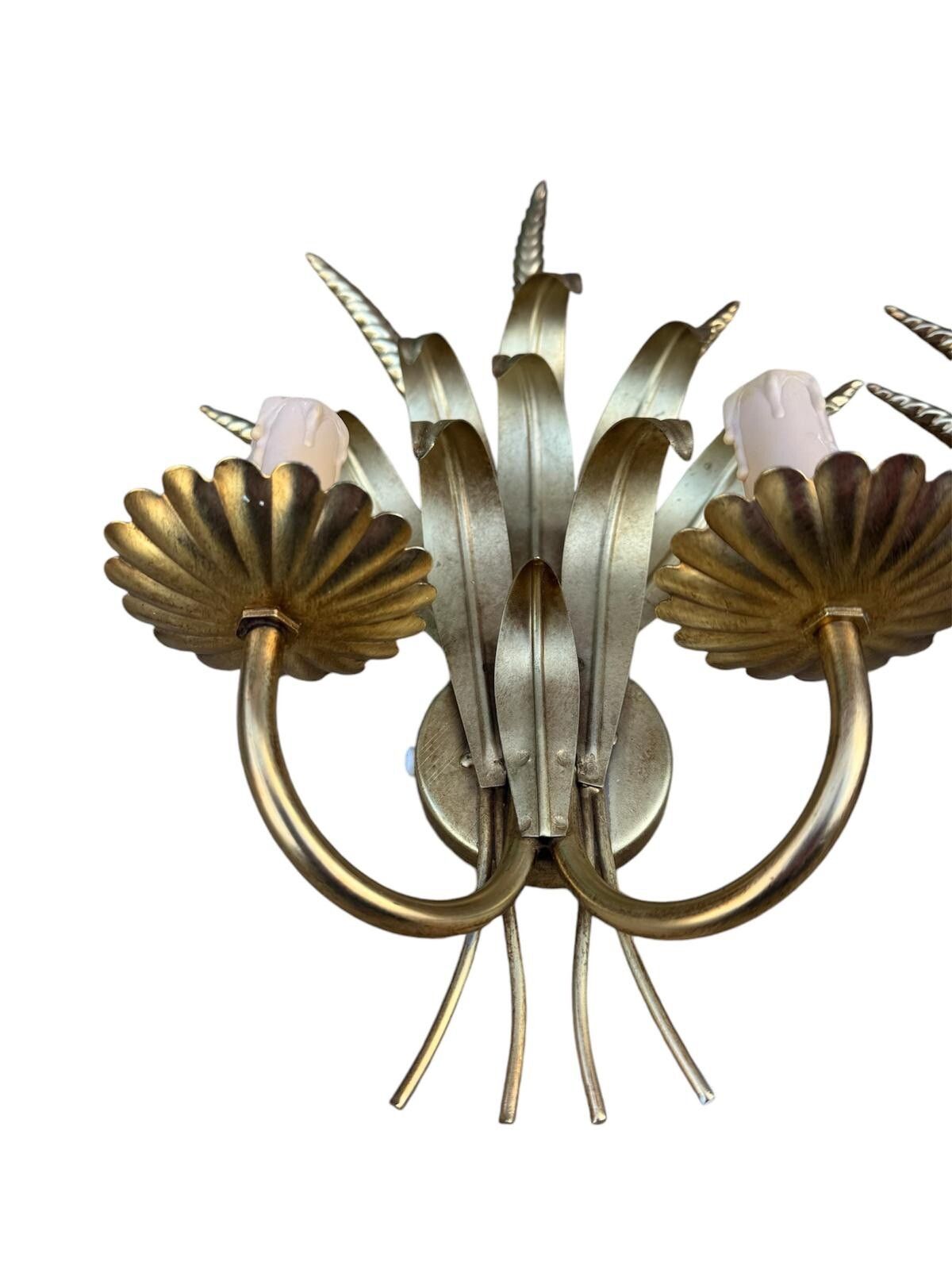 Pair Of Italian Mid Century Gilt Metal Wheatsheaf Wall Light photo 225.0