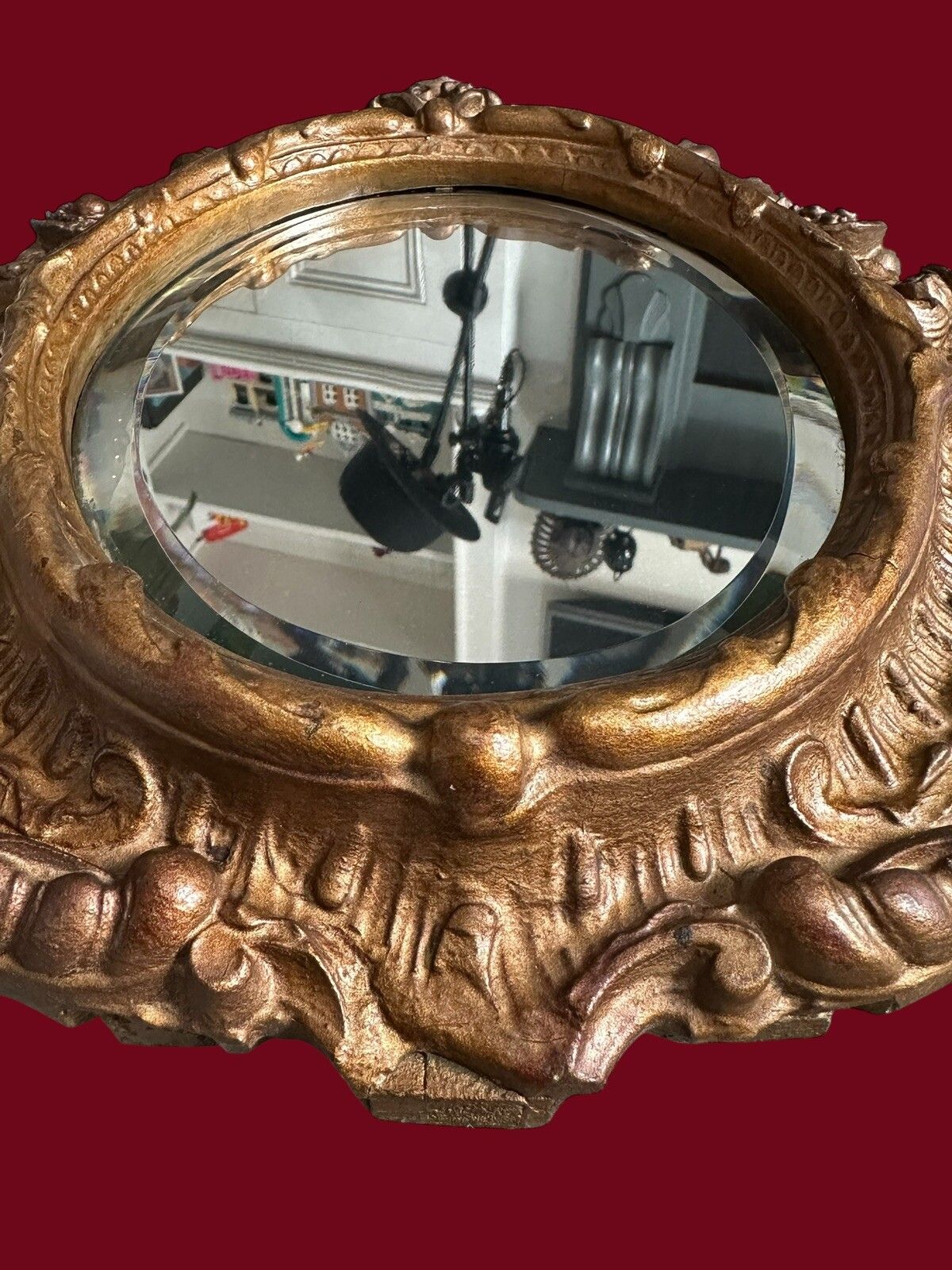19th Century Baroque French Gilt Rococo Mirror Bevelled Glass Oval Beauty photo for sale