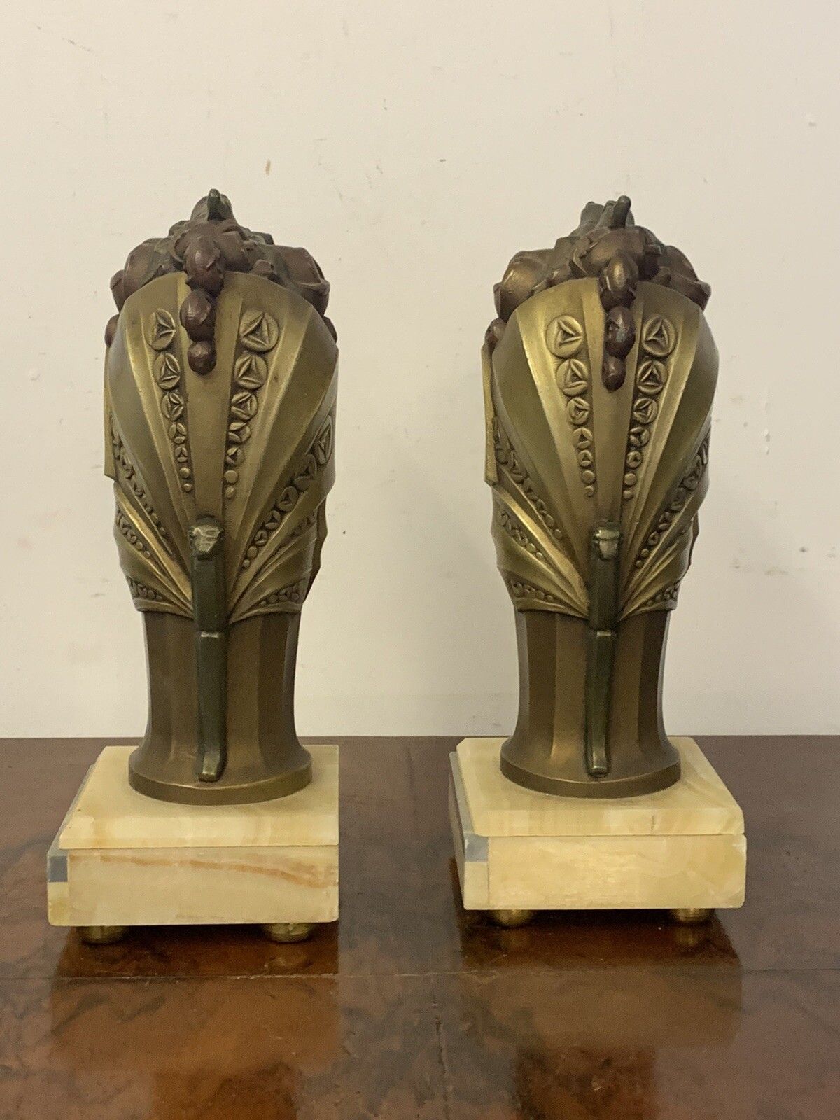 Pair Of Gorgeous Art Deco French Garniture Sculptures   Marble Bases photo Art