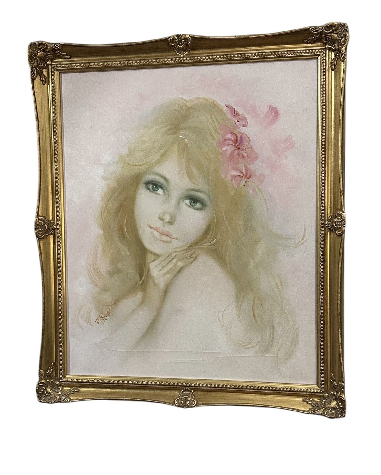 Mid Century Circa 60s 70s Signed Original Oil On Canvas Beautiful Lady 70cm photo furniture