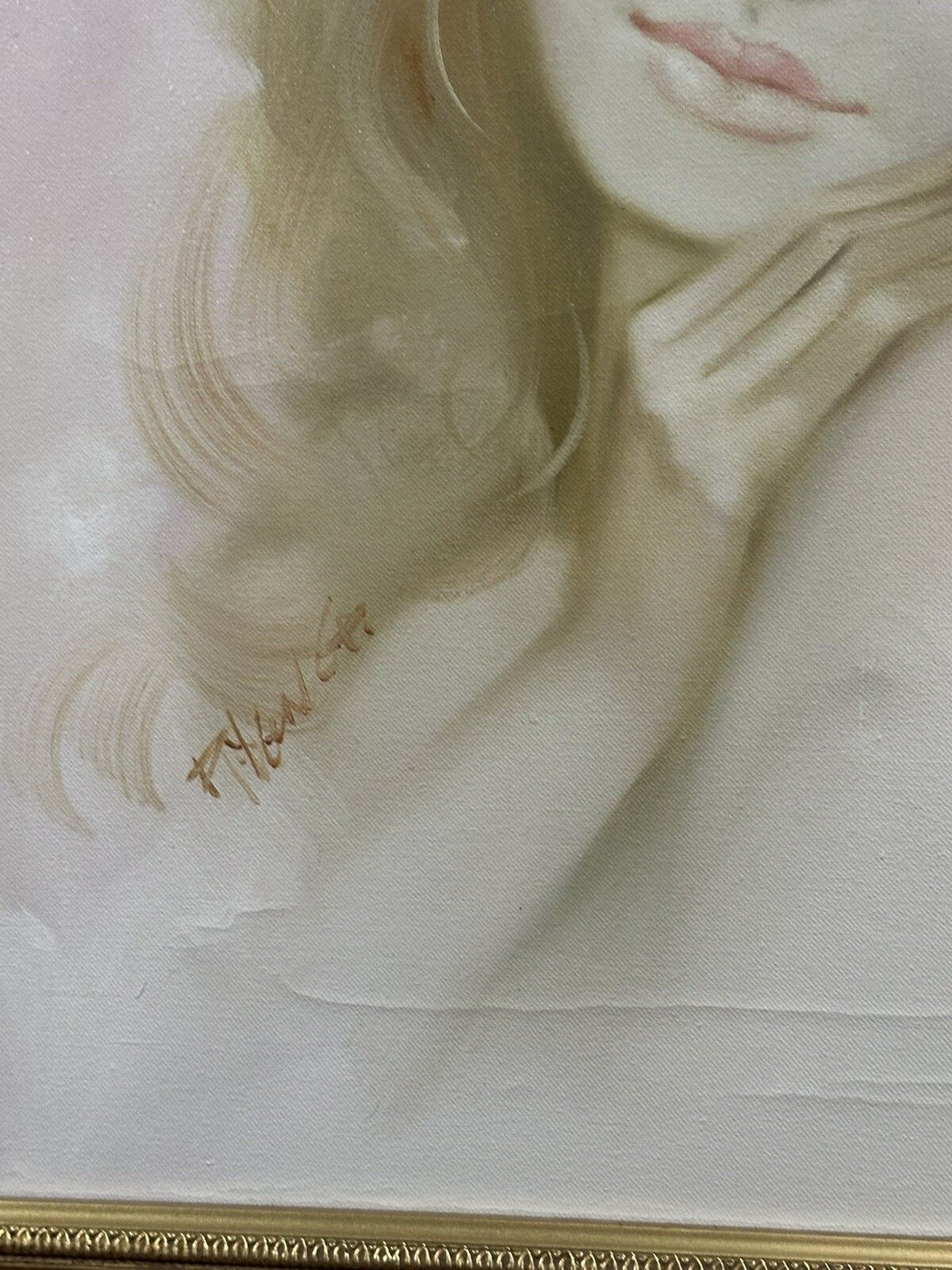 Mid Century Circa 60s 70s Signed Original Oil On Canvas Beautiful Lady 70cm photo Art